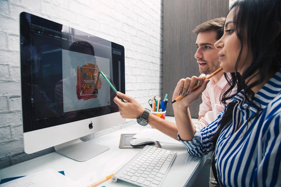 A team of strategists collaborating on a digital transformation roadmap in a modern office.